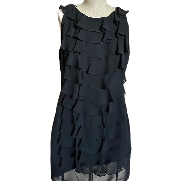 adrianna papell black ruffle dress Slip Dress in Black